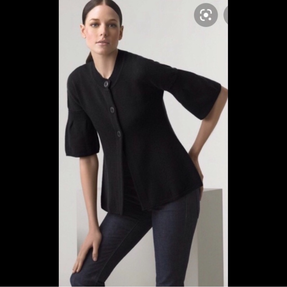 VINCE 100% Pure Cashmere Sweater Black Soft Knit Bell Sleeves 3 Button Closure